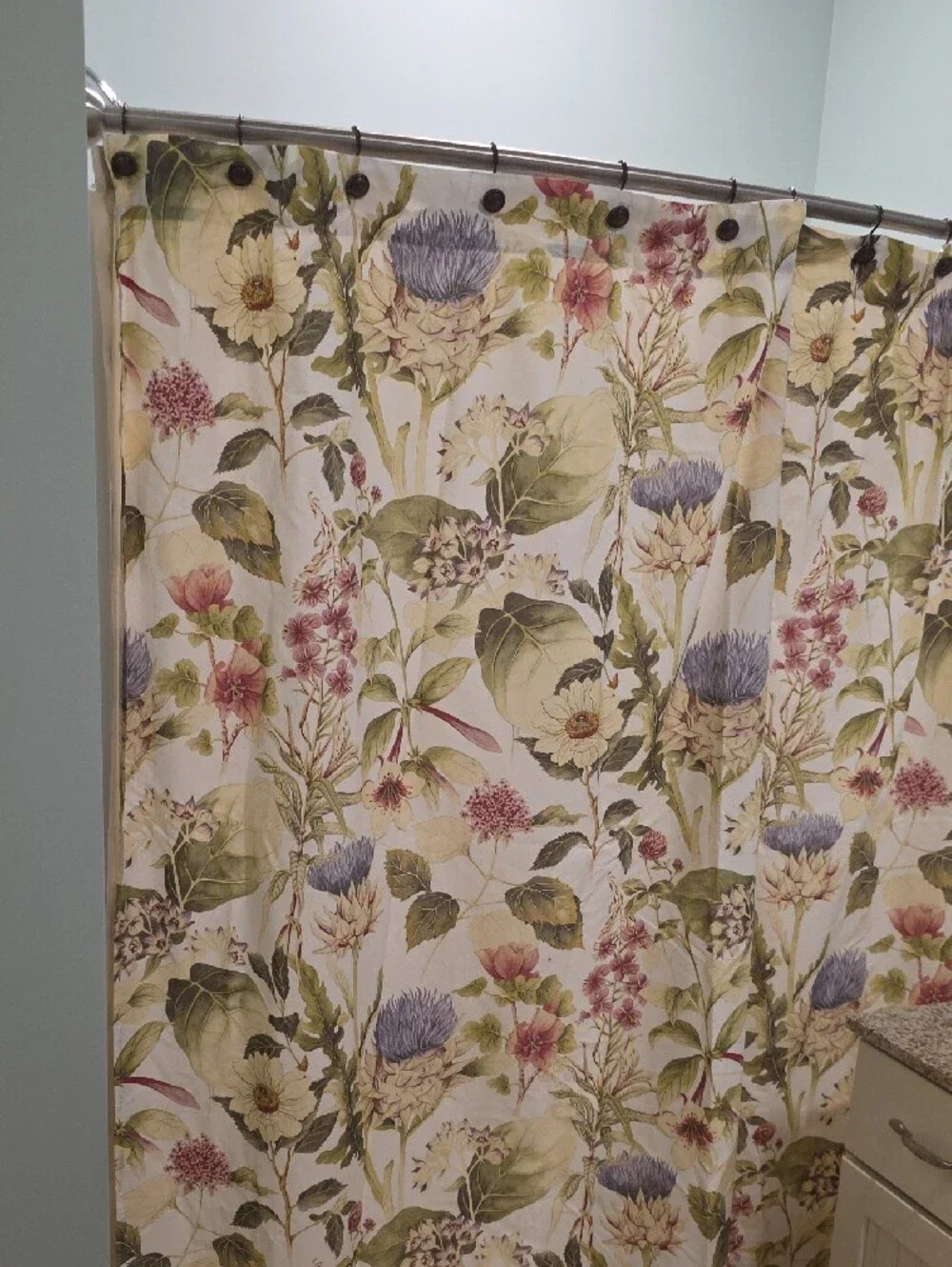 Pottery Barn Floral Shower Curtain in Green, Yellow, Purple